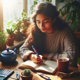 person writing in a journal