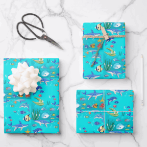 Fun Ocean Life Sea Creatures Wrapping Paper (Front)