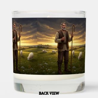 Zazzle Good Shepherd Vanilla Sandalwood Candle Back View