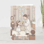 First Holy Communion Card - Girl & Priest