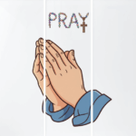 PRAY Rosary & Praying Hands Christian Triptych