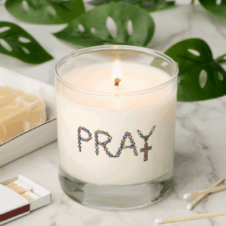 PRAY Rosary & Praying Hands Scented Jar Candle