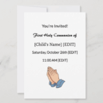 Praying Hands First Holy Communion Invitation