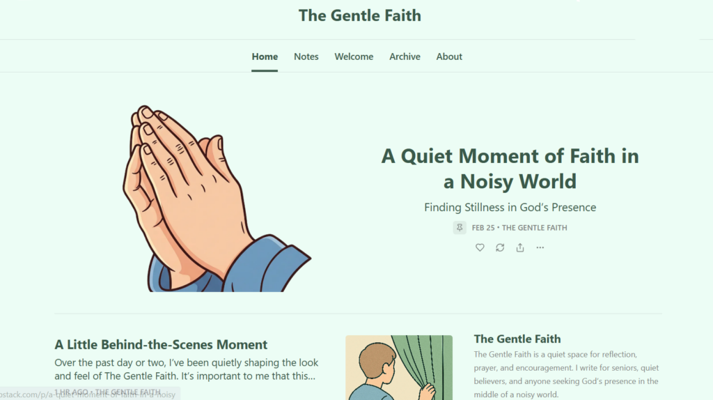Substack home page for The Gentle Faith